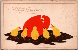 Happy Easter Chicks And Easter Egg Vintage Postcard C216