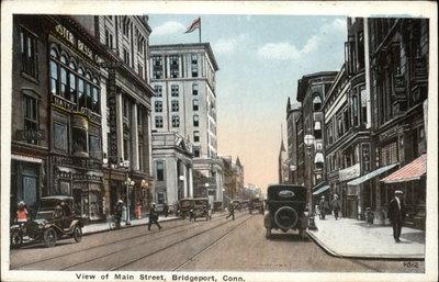 Bridgeport CT Main Street Old Cars c1920 Postcard