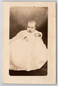 RPPC Edwardian Baby Big Dark Eyes Large Gown Real Photo Postcard R25