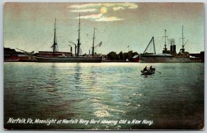 Moonlight at Norfolk Navy Yard, Norfolk, Virginia - Postcard 