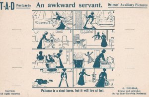 French Maid Awkward Servant Training Antique Comic France Old Postcard