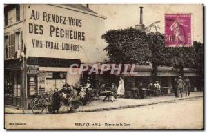 Esbly Postcard Old entrance to the station (with return of fishermen) TOP