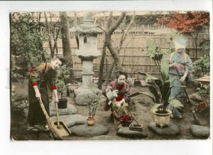 271271 JAPAN Geisha girls rock garden Vintage tinted postcard