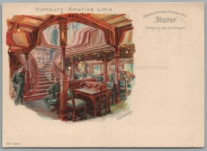 HAMBURG AMERIKA LINIE SHIP SS BLUCHER INTERIOR ANTIQUE POSTCARD