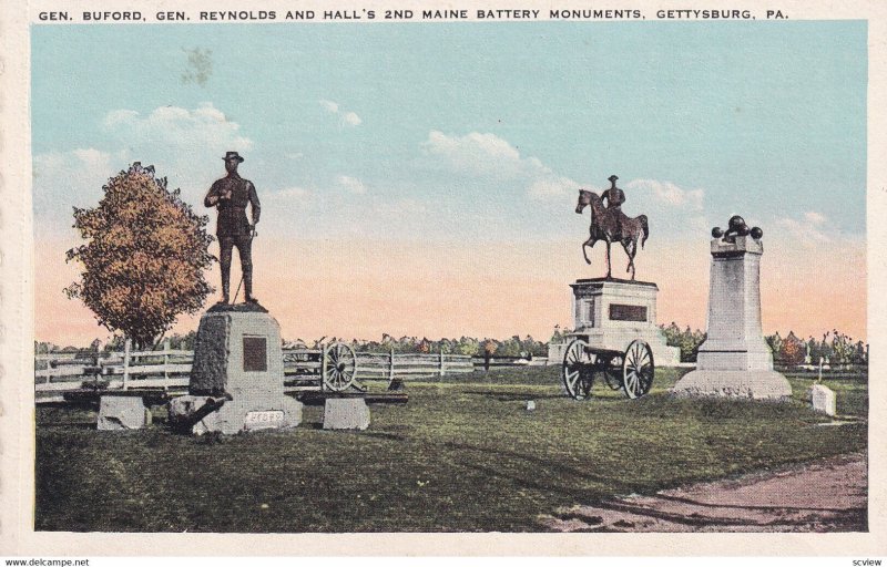 GETTYSBURG, Pennsylvania, 1900-1910s; Gen. Buford, Gen. Reynolds And Hall's 2...