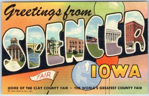 1949 Spencer, IA Greetings from Clay County Fair Large Letter Bubble PC UNP A249