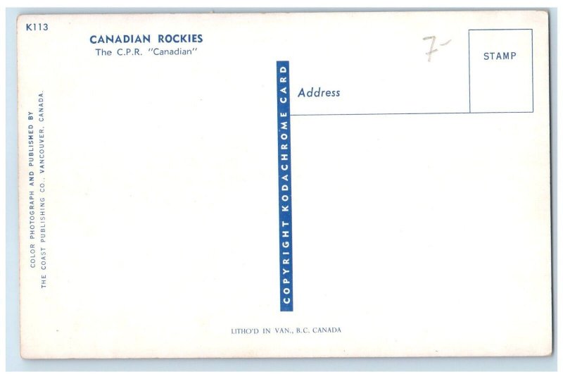 c1960's Canadian Rockies The C.P.R Canadian Train Locomotive Canada Postcard