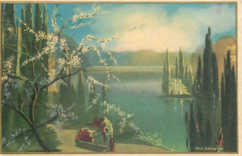 Art signed Postcard picturesque landscape scenery illustration by Ezio Anichini