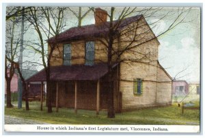 c1910 House Indiana's First Legislature Met Vincennes Indiana Vintage Postcard