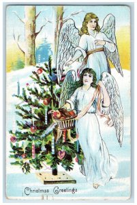 1908 Christmas Greetings Angels Decorating Christmas Tree Chicago IL Postcard