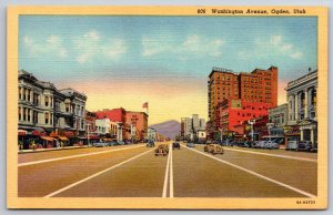 Ogden Utah~Scenic Main Street View On Washington Ave W/ Stores~Vintage Postcard