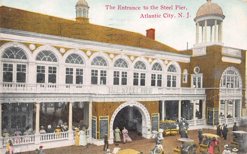 Entrance to the Steel Pier, Atlantic City, N.J., Early Postcard, Used in 1911