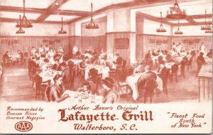 Postcard Interior of Lafayette Grill in Walterboro, South Carolina