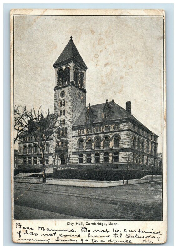 1908 Heavily Embossed City Hal, Cambridge, MA Postcard P169 