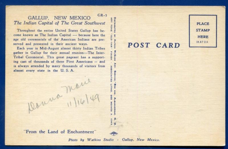 Greetings Gallup New Mexico nm large letters letter linen postcard #2