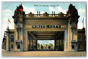 Chicago Illinois IL Postcard White City Entrance Flag Scene c1910's Antique