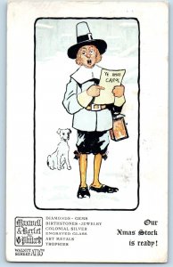 Christmas Postcard Man Carol Dog Maxwell & Berlet Philadelphia PA Advertising