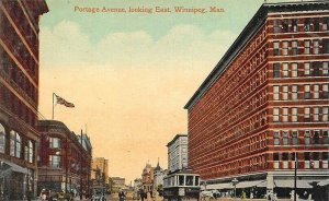 Winnipeg Man. Canada Portage Ave. Old Car Storefronts Trolley's postcard