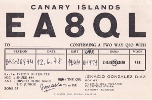 Fuerteventura Canary Islands Tenerife 1970s QSL Amateur Radio Card