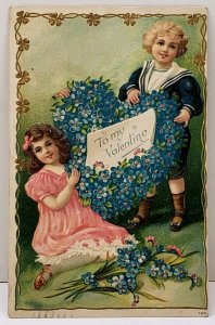 To My Valentine Sweet Children Sailor Suit Pretty Dress Emb 1908 Postcard A5