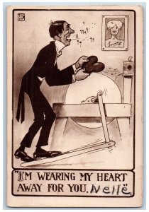 Greenfield Iowa IA Postcard Man I'm Wearing My Heart Away For You 1911 Antique