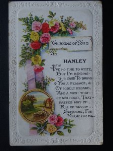 Staffordshire Stoke Greetings HANLEY Thinking of You c1920 Postcard by W.& K.