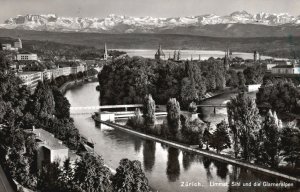 Vintage Postcard 1958 Limmat Sihl und die Glarneralpen River Zurich Switzerland