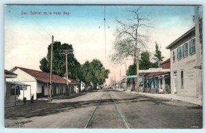 SAN GABRIEL, California CA ~ Handcolored BUSY STREET SCENE c1910s  Postcard