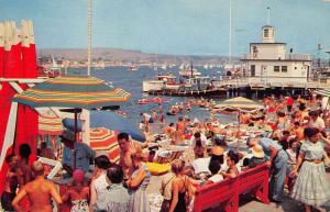 Balboa California beach bathers and boats Newport Harbor vintage pc ZA440480