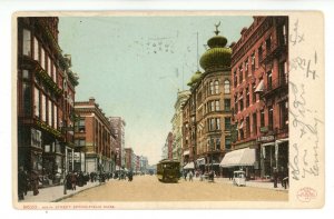 MA - Springfield. Main Street, Near Post Office. Trolley, Horses, Cart  (crease)