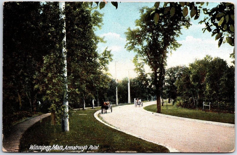 VINTAGE POSTCARD HORSE CARTS AT ARMSTRONG'S POINT WINNIPEG MANITOBA CANADA 1890s