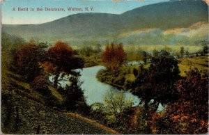Postcard New York Delaware County Walton A Bend in the Delaware River 1943 V131