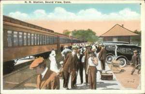 Sound View CT RR Train Station Depot c1920 Postcard