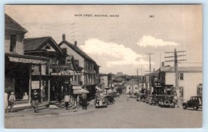 MACHIAS, ME Maine~ MAIN STREET SCENE Coke Sign 1947 Washington County Postcard