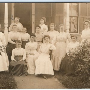 c1910s Large Group of Older Women RPPC Dress Fashion House Real Photo Lady A129