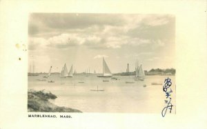 Marblehead Massachusetts Sailboats Bay View RPPC Photo Postcard 20-8537