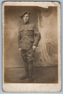 c1910's WWI Bob Lank US Army Soldier Studio RPPC Photo Antique Posted Postcard