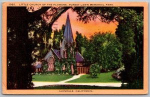 Glendale California 1944 Postcard Little Church Of The Flowers Forest Lawn Park