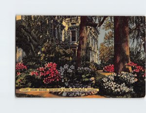Postcard Court House Square, Azaleas In Bloom, Brunswick, Georgia