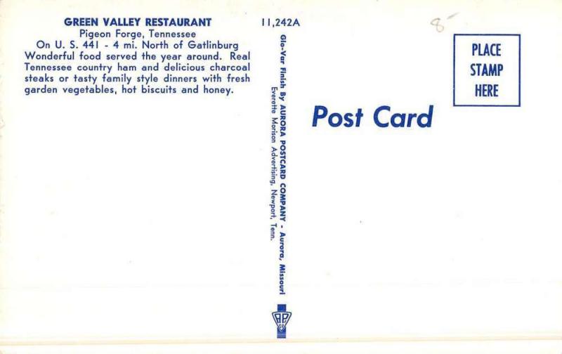 Pigeon Forge Tennessee Green Valley Restaurant Vintage Postcard K49829