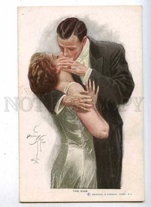 187082 KISS of Lovers by Harrison FISHER Vintage R&N #108 PC