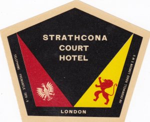 England London Strathcona Court Hotel Vintage Luggage Label sk3493