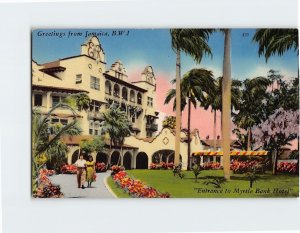 Postcard Entrance to Myrtle Bank Hotel, Greetings from Jamaica