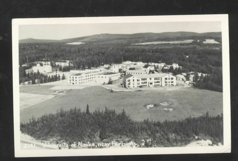 FAIRBANKS ALASKA UNIVERSITY OF ALASKA BIRDSEYE VIEW REAL PHOTO POSTCARD