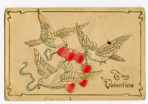 Postcard To My Valentine Birds Hearts Embossed Standard View Card 