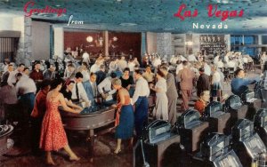 HOTEL FLAMINGO CASINO Las Vegas, NV Interior Slot Machines '50s Vintage Postcard