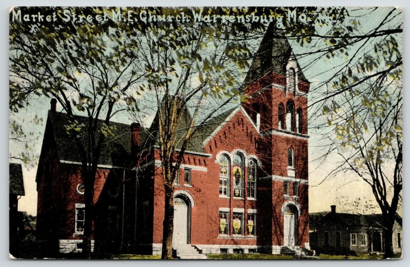 Warrensburg Missouri~Market Street ME Church~Stained Glass~Bell Tower~c1910 