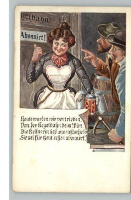 GERMAN COMIC Barmaid w Beer Steins c1910 Postcard