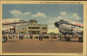 Youngstown OH Municpal Airport Commercial Airplanes Linen Postcard