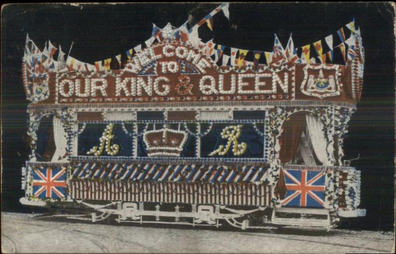 Leeds UK Cancel King & Queen Decorated Welcome Float c1910 Postcard